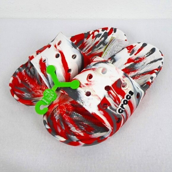 Crocs Marbled Slides Sandals Men's Size 9 Women's 11 Red Gray Colorful - Picture 1 of 11